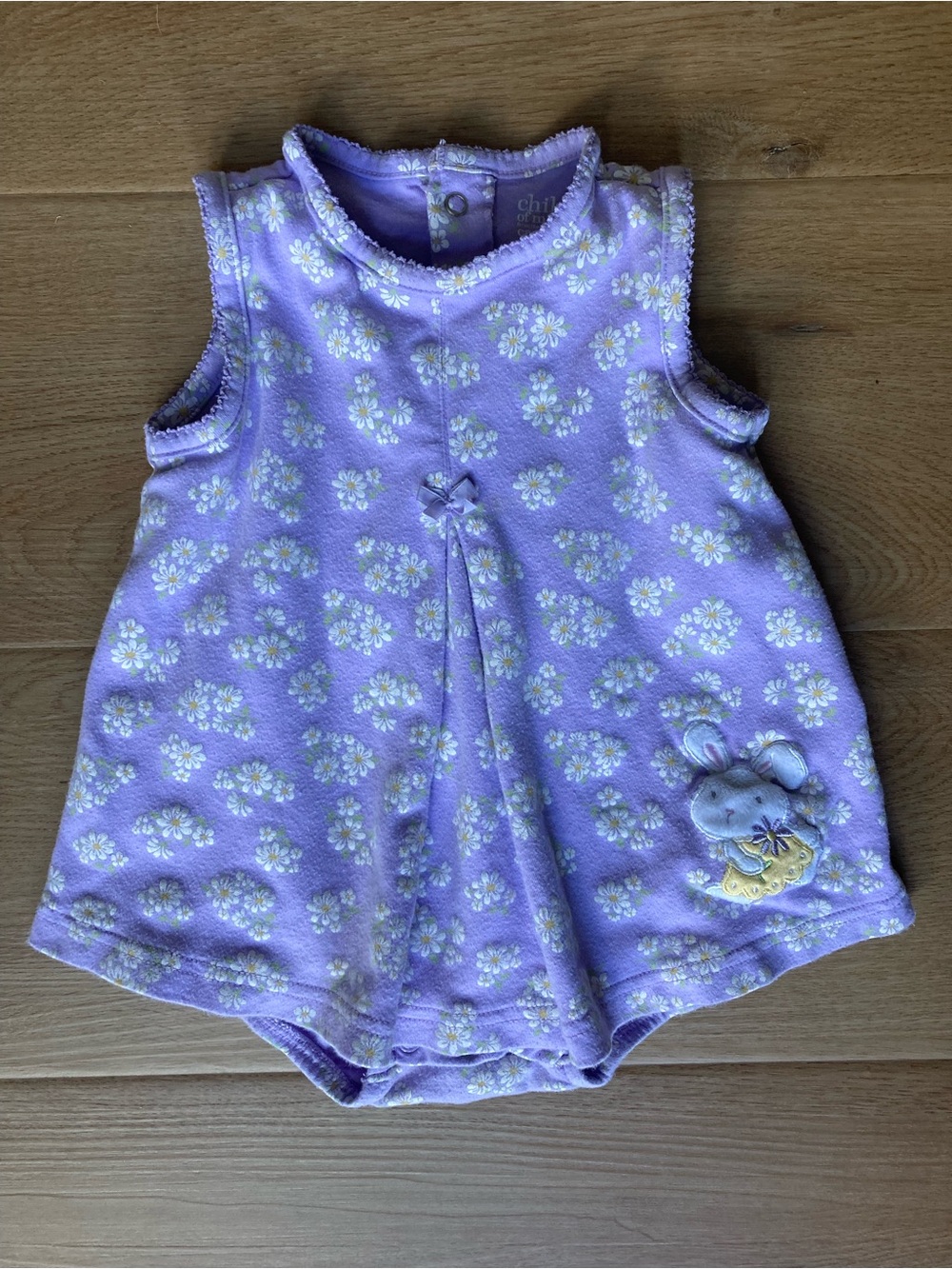 child of mine Lavender Floral Sleeveless Dress Onesie with Bunny Applique